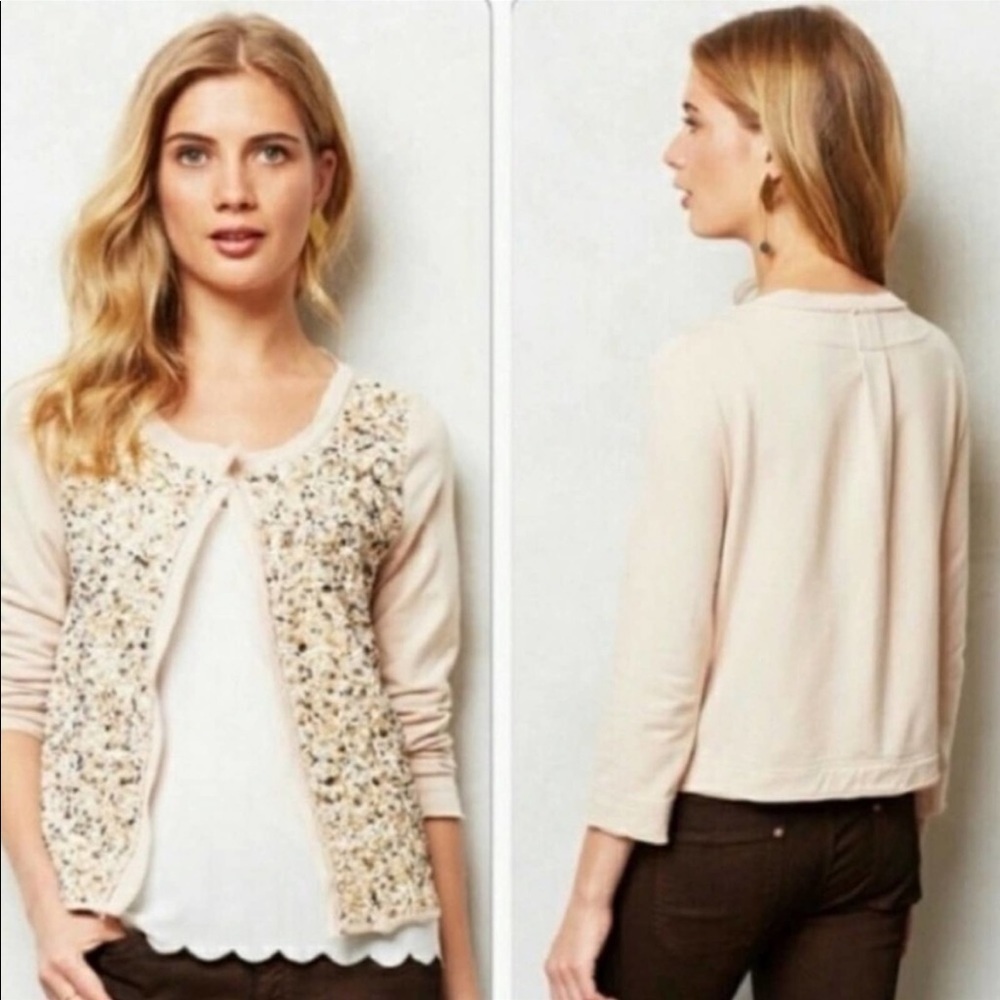Anthropologie Postmark Paillette Beaded Cardigan Size‎ XS